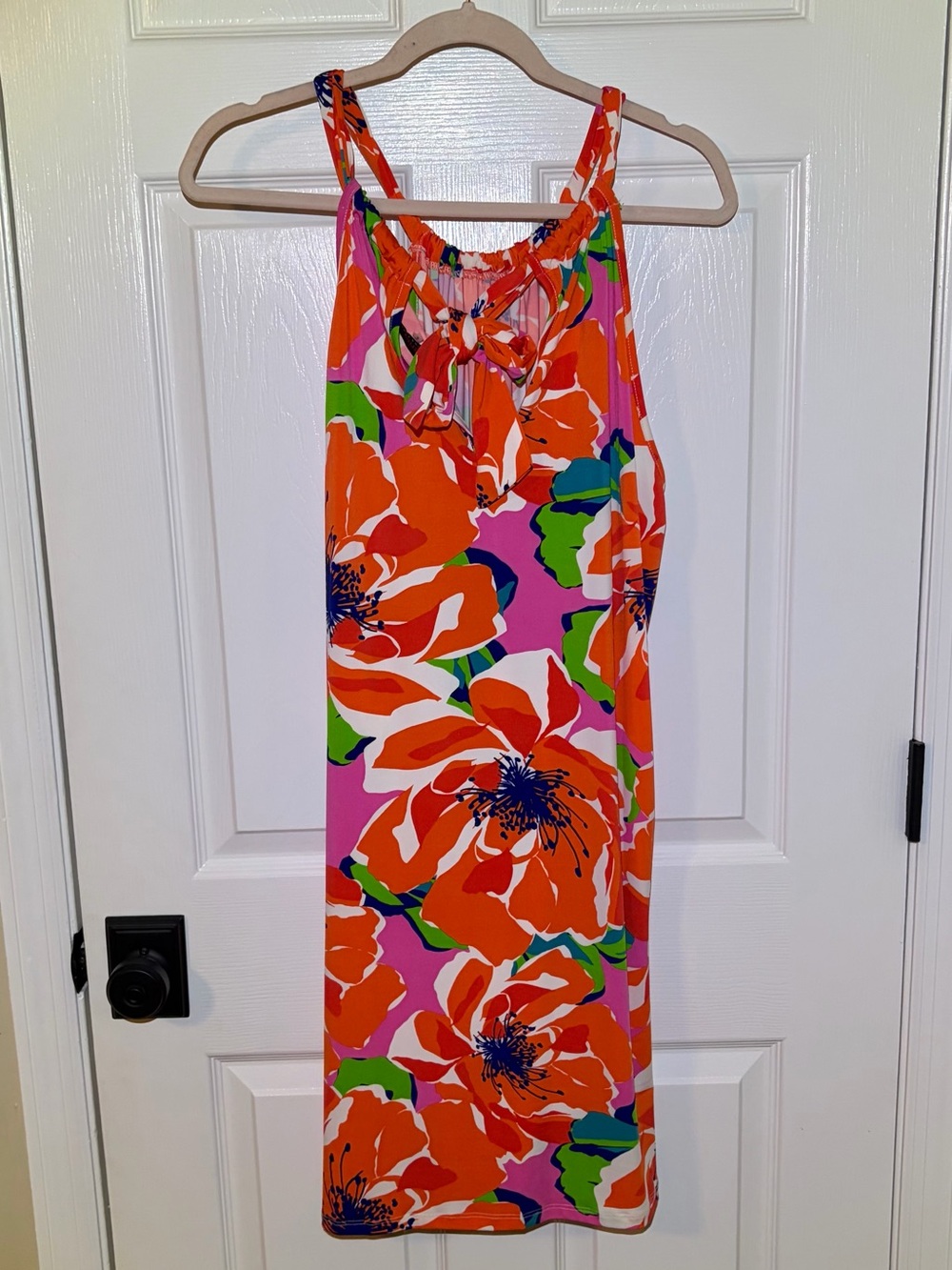 NWOT Trina Turk Bright Orange Floral Sundress Back Tie Peephole. XL - Picture 5 of 6